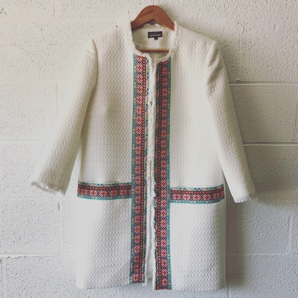 Queenie Nirvana raw hem open coat sz: 3